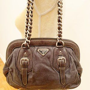 Prada Leather & Chain Blue Handbag